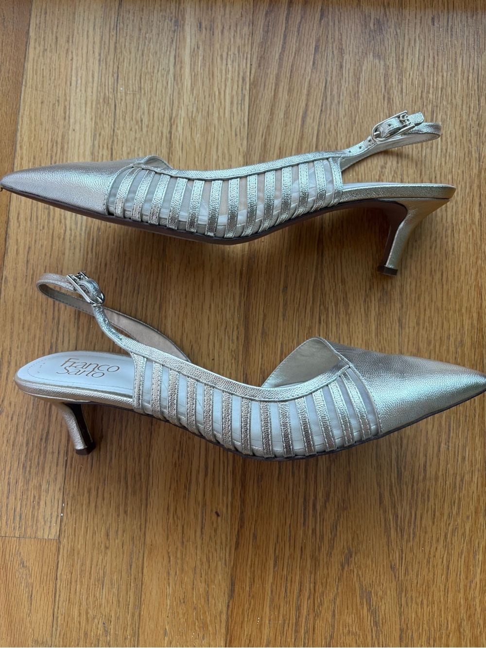Franco Sarto Champagne Metallic Slingback Kitten Heels Size 10 $148 - Picture 3 of 8